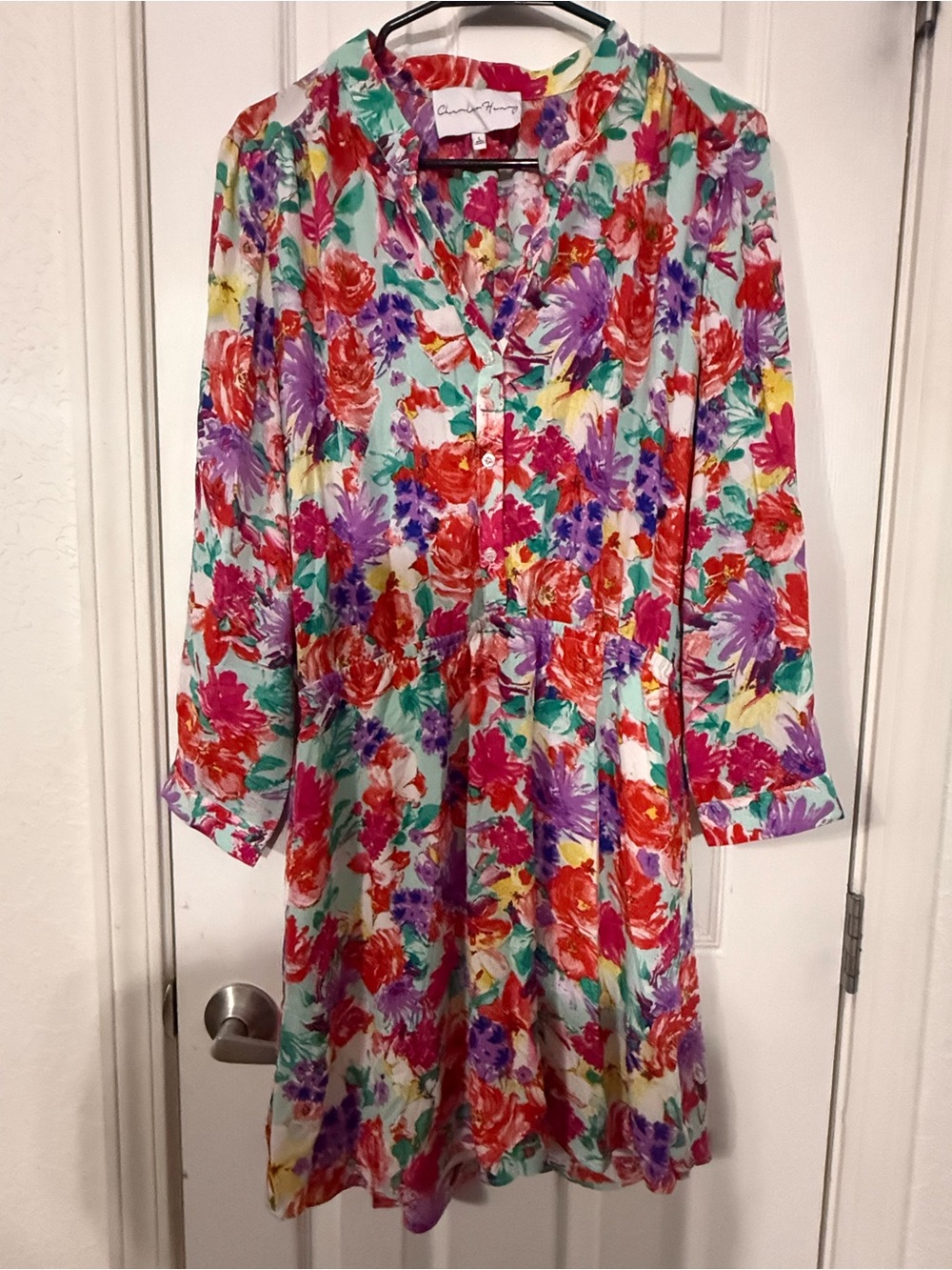 Charles Henry Vintage-Style Long Sleeve Floral Button-Down Mini Dress
